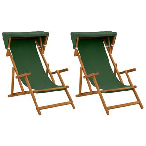vidaXL Scaun de plajă 2 pcs 3 Poziție Lemn de eucalipt masiv Verde