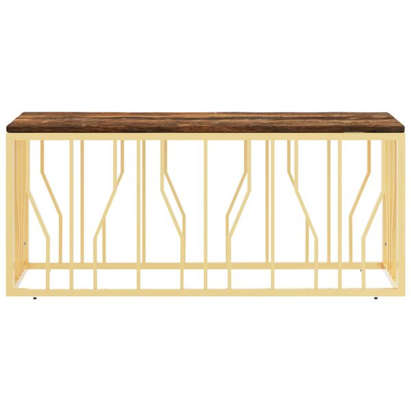 vidaXL Măsuță de cafea, auriu, oțel inoxidabil și lemn masiv reciclat