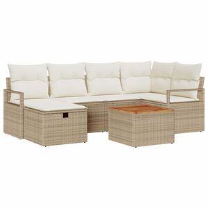 vidaXL Set de canapele pentru grădină cu pernă 7 pcs Bej Rattan poli