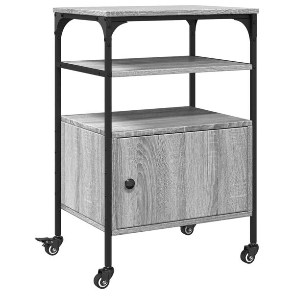 vidaXL Suport imprimantă, 3 niveluri, gri sonoma, 50x40x76 cm, lemn