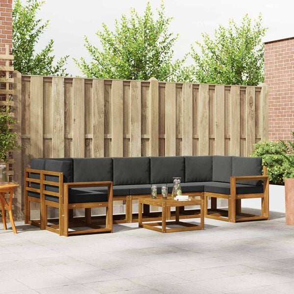 vidaXL Set de canapele de exterior cu pernă 8 pcs Natural și Antracit