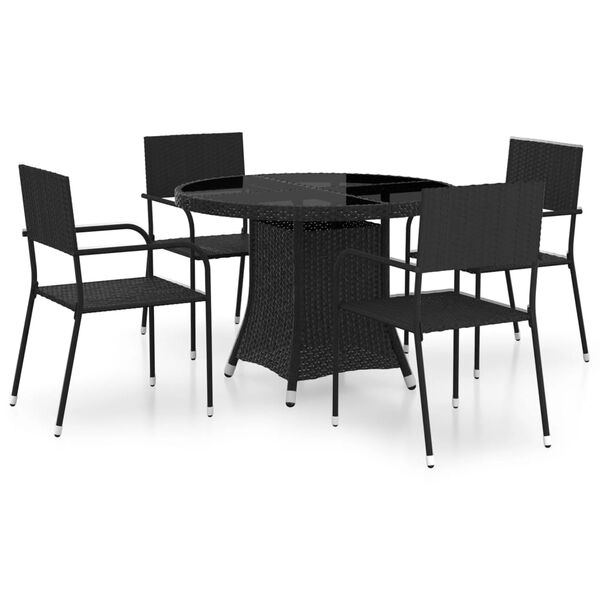 vidaXL Set mobilier de grădină, 5 piese, negru, poliratan