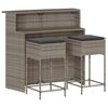 vidaXL Set mobilier bar de grădină, cu perne, 3 piese, gri, poliratan