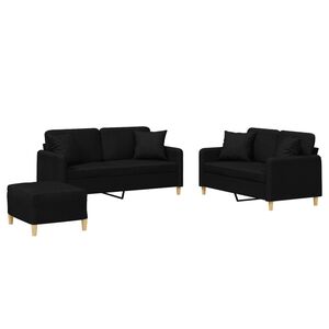 vidaXL Set de canapele cu perne, 3 piese, negru, textil