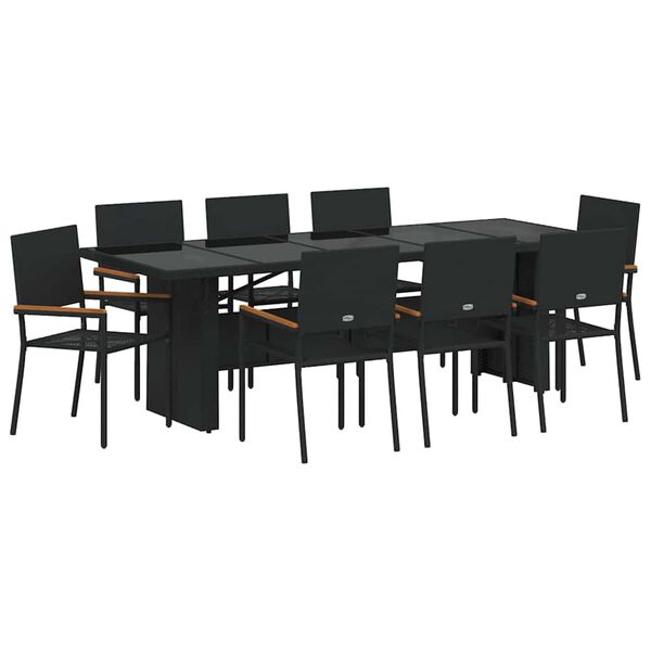 vidaXL Set de masă pentru grădină 9 pcs Negru poliratan