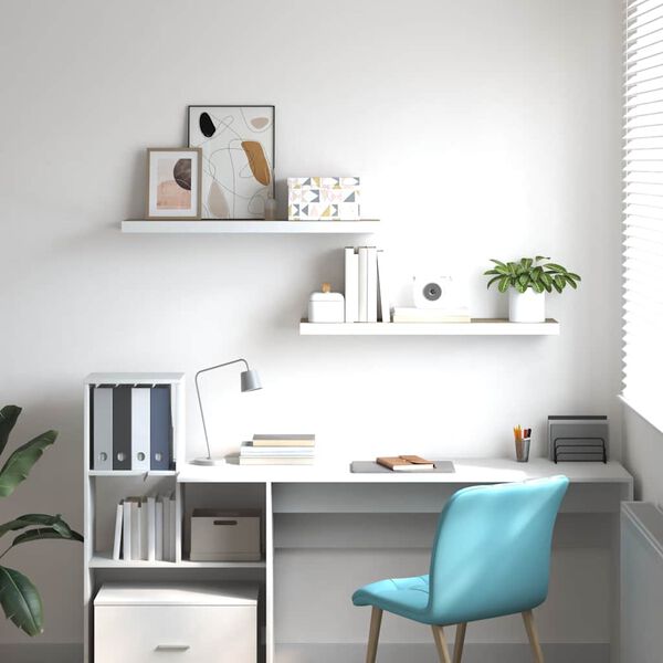 vidaXL Rafturi perete suspendate 2 buc. stejar/alb 90x23,5x3,8 cm MDF