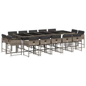 vidaXL Set mobilier de grădină cu perne, 15 piese, gri, poliratan