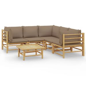 vidaXL Set mobilier de grădină cu perne gri taupe, 6 piese, bambus