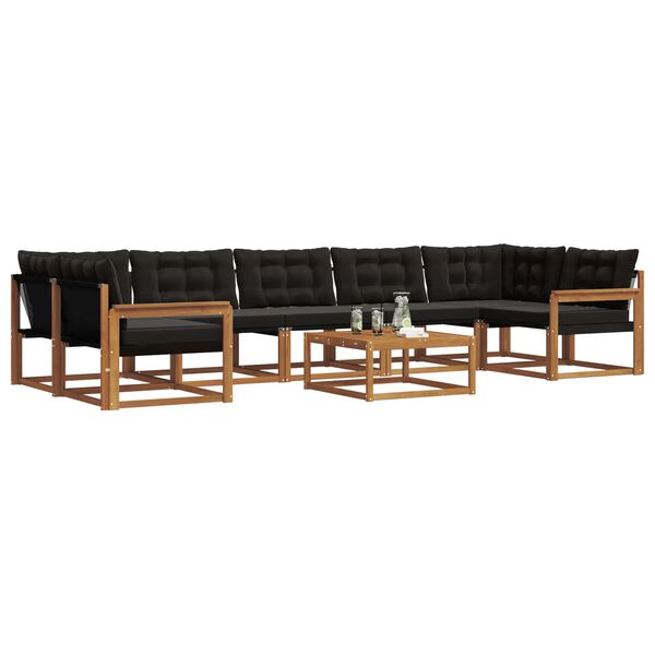 vidaXL Set de canapele de exterior cu pernă 8 pcs Natural și Negru