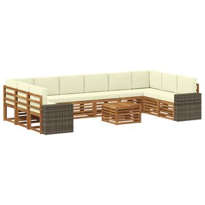 vidaXL Set de canapele de exterior 11 pcs Natural și Crem Poliester