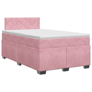vidaXL Pat boxspring cu saltea cu headboard Roz 120 x 200 cm Catifea