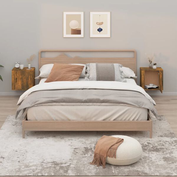 vidaXL Noptiere de perete, 2 buc., stejar fumuriu, 50x30x47 cm