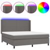 vidaXL Pat cu arcuri, cu saltea și LED, gri, 160x200 cm, piele eco