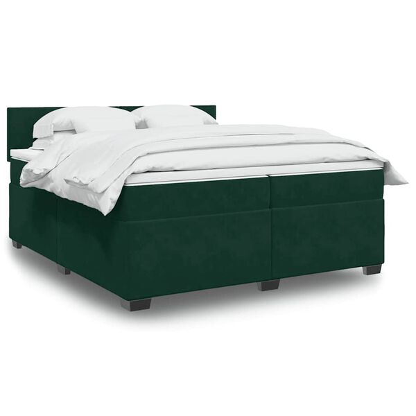 vidaXL Pat box spring cu saltea, verde &icirc;nchis, 200x200 cm, catifea