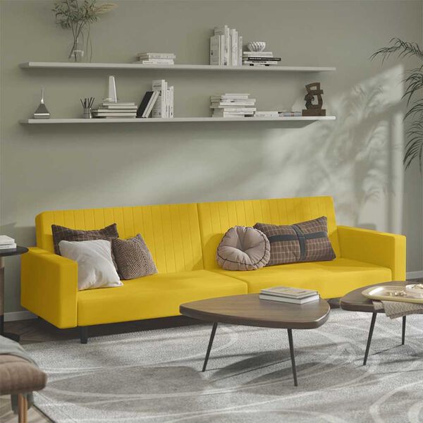 vidaXL Canapea extensibilă cu 2 locuri, galben, catifea