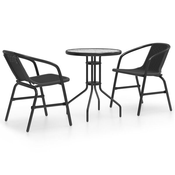 vidaXL Set mobilier de grădină, 3 piese, negru