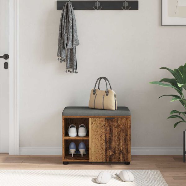 vidaXL Bancă pentru hol cu pernă Simplu Lemn vechi 60 x 38 x 46 cm