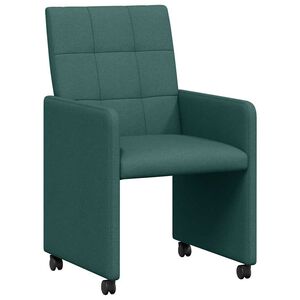vidaXL Scaune de dining cu roți 2 buc. țesătură Verde &icirc;nchis