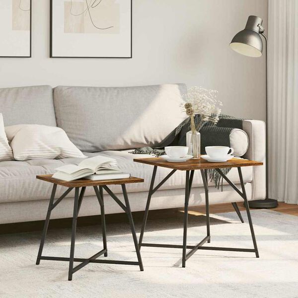 vidaXL Set măsuțe laterale 2 pcs Stejar afumat și negru