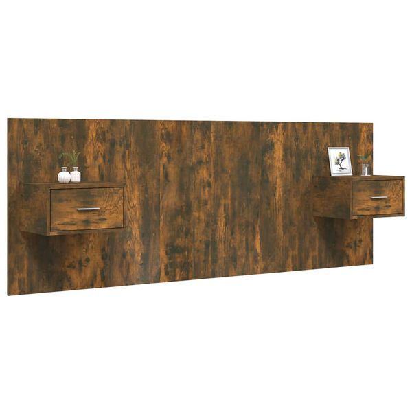 vidaXL Tăblie de pat cu dulapuri, stejar fumuriu, lemn prelucrat