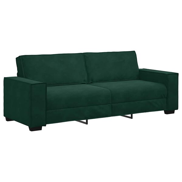vidaXL Canapea cu 3 locuri, verde &icirc;nchis, 220x78x84 cm, catifea