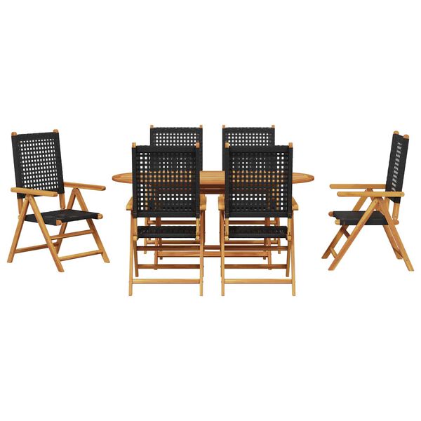 vidaXL Set de masă pentru grădină 7 pcs Negru Lemn Solid de Acacia