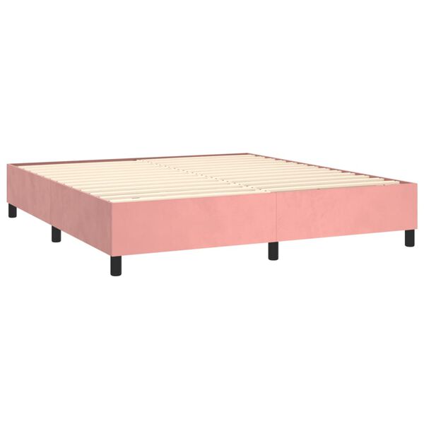 vidaXL Pat box spring cu saltea, roz, 180x200 cm, catifea