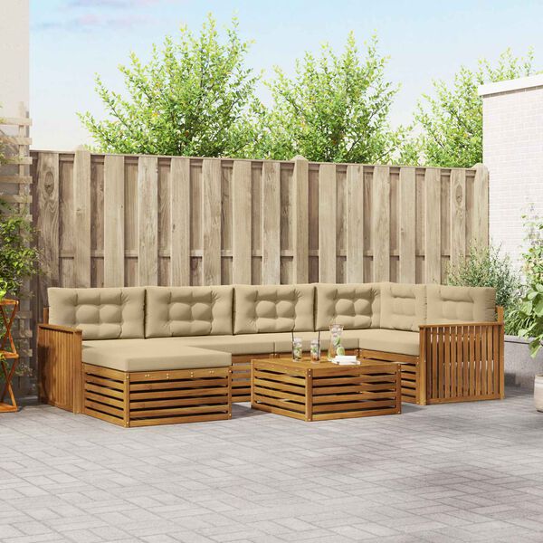 vidaXL Set de canapele de exterior cu pernă 7 pcs Natural și Bej