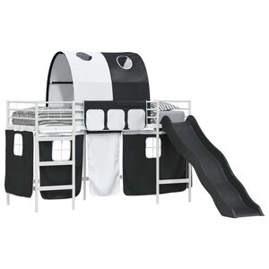 vidaXL Cadru de pat supraetajat pentru copii Alb și negru Metal