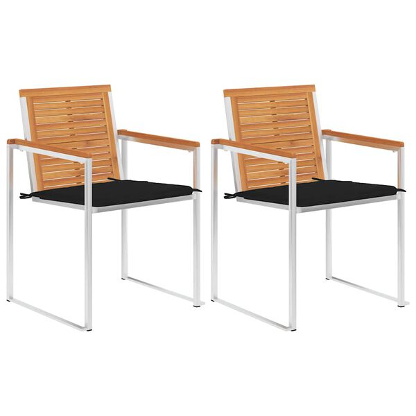 vidaXL Scaune de grădină cu perne, 2 buc., lemn masiv acacia și oțel