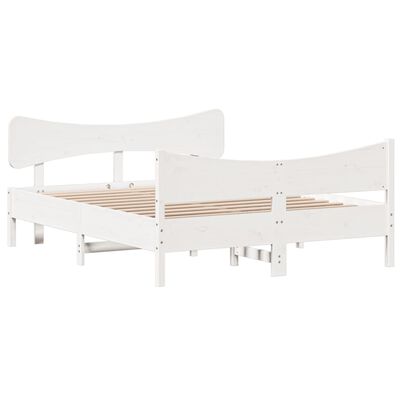 vidaXL Cadru de pat cu tăblie, alb, 135x190 cm, lemn masiv de pin