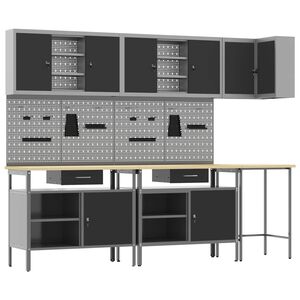 vidaXL Set de dulapuri de lucru cu sertar cu raft 10 pcs Negru și Gri