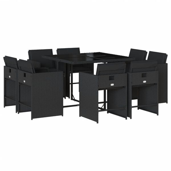 vidaXL Set mobilier de grădină cu perne, 9 piese, negru, poliratan