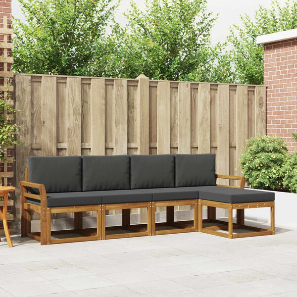 vidaXL Set de canapele de exterior cu pernă 5 pcs Natural și Antracit