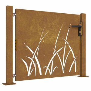 vidaXL Poartă de grădină 100x100 cm, oțel corten, design cu iarbă