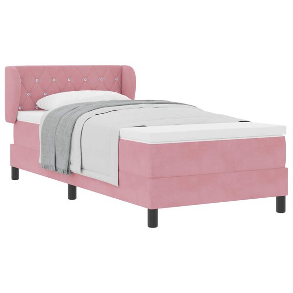 vidaXL Pat cu arcuri cu saltea cu headboard Roz 100 x 200 cm Catifea