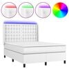 vidaXL Pat cu arcuri, cu saltea & LED, alb, 140x190 cm, piele eco
