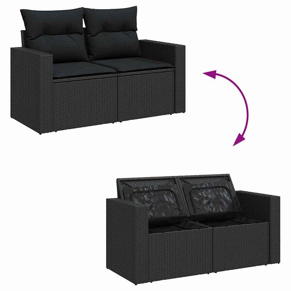 vidaXL Set de canapele pentru grădină cu pernă 13 pcs Negru poliratan