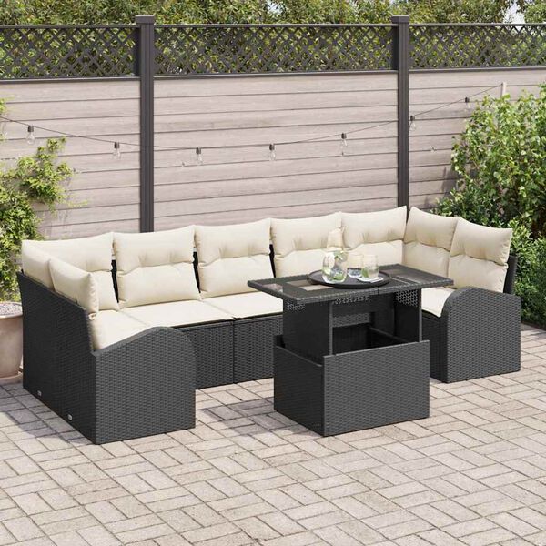 vidaXL Set de canapele pentru grădină cu pernă 8 pcs Negru Poli Rattan