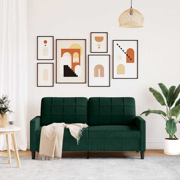 vidaXL Canapea cu 2 locuri, verde &icirc;nchis, 140 cm, catifea