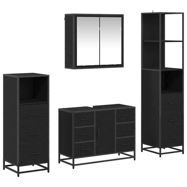 vidaXL Set de mobilier pentru baie 4 pcs Stejar Negru Lemn compozit