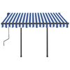 vidaXL Copertină retractabilă manual cu st&acirc;lpi, albastru&alb, 3x2,5 m
