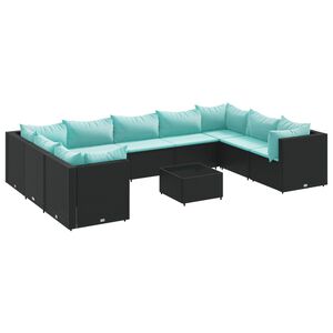 vidaXL Set mobilier de grădină cu perne, 10 piese, negru, poliratan