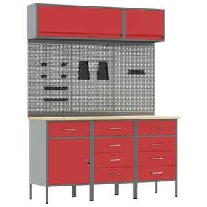 vidaXL Set de dulapuri de lucru cu sertar cu depozitare 8 buc. Roșu