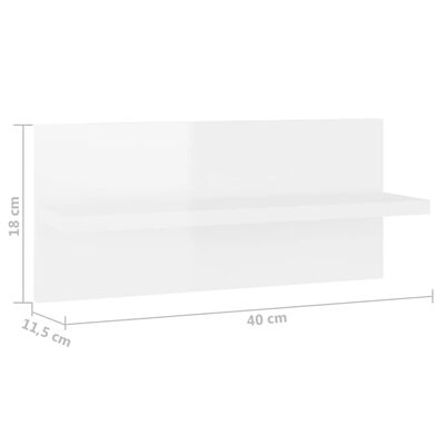 vidaXL Rafturi de perete, 4 buc., alb extralucios, 40x11,5x18 cm, PAL