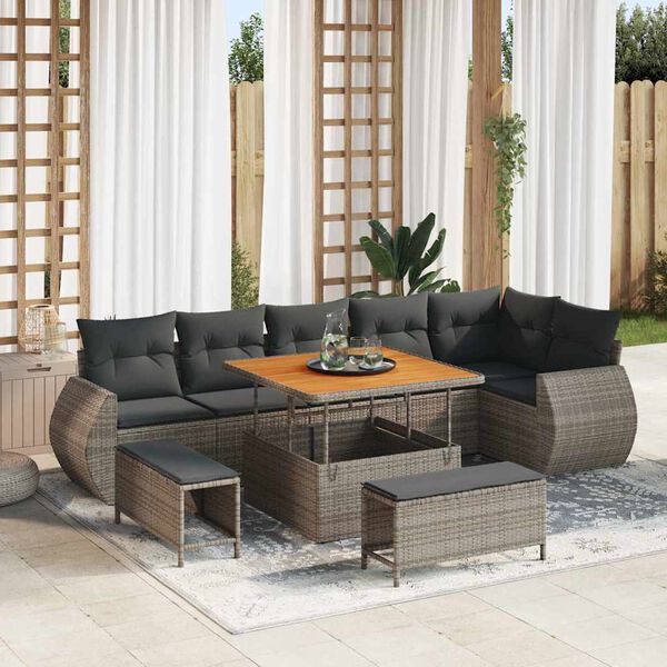 vidaXL Set de canapele pentru grădină cu pernă 9 pcs Gri Poli Rattan