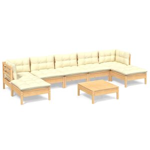 vidaXL Set mobilier de grădină cu perne, 8 piese, crem, lemn de pin