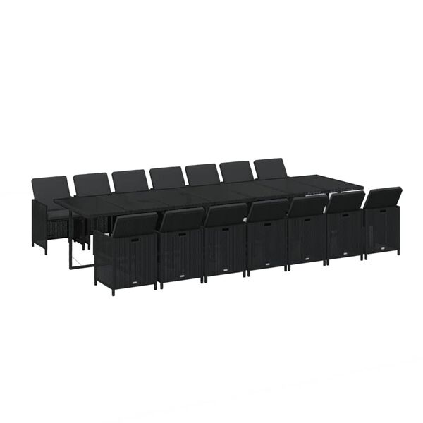 vidaXL Set mobilier de exterior cu perne, 15 piese, negru, poliratan
