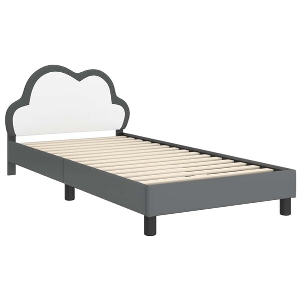 vidaXL Cadru de pat pentru copii cu spătar Gri deschis 90 x 200 cm PU