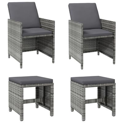 vidaXL Set scaune de grădină și taburet, 4 piese, gri, poliratan